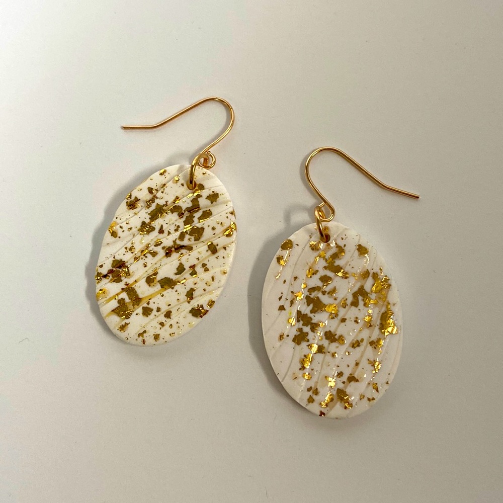 White and Gold Polymer Clay Earrings